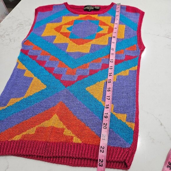 Vintage Jeanne Pierre Petite Knit Sleeveless Sweater Geometric Pink Retro Y2K - Picture 7 of 7